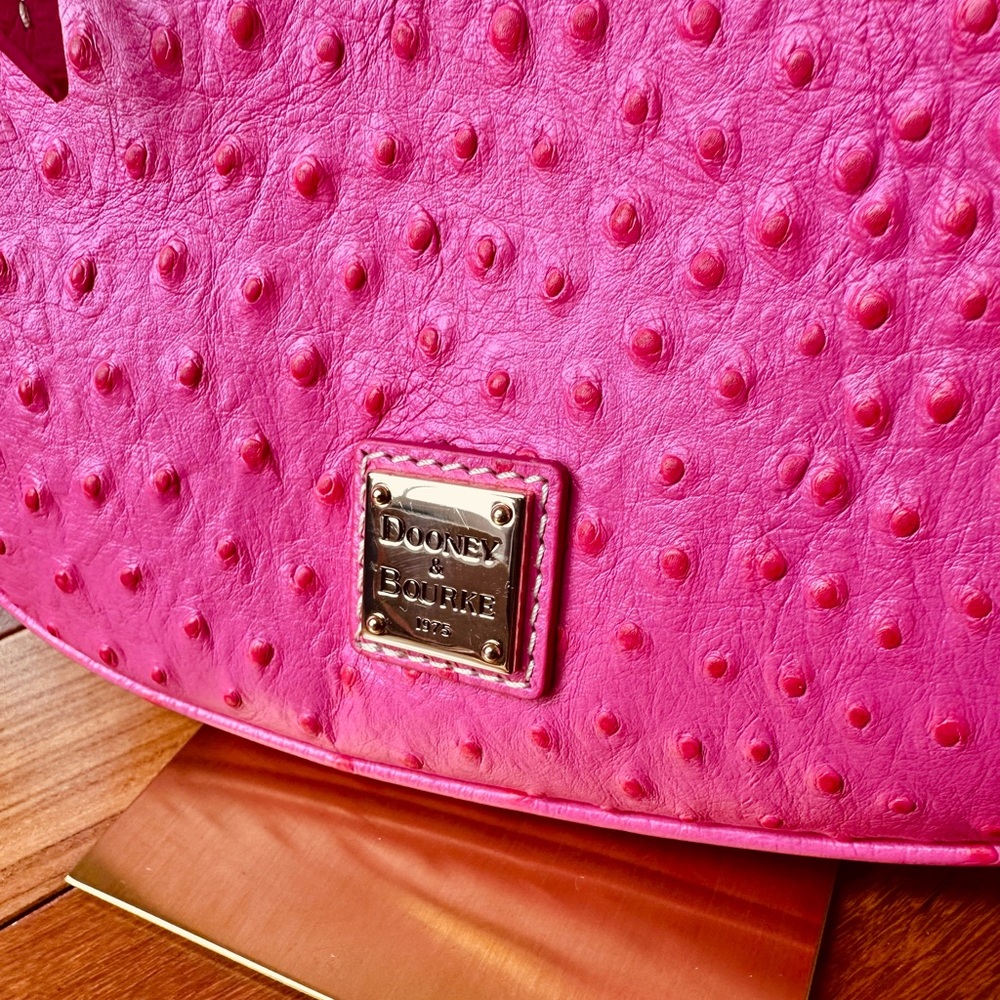 Dooney & Bourke Ostrich Embossed Leather Hobo Bag from the Ostrich Collection - Picture 4 of 11